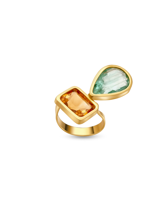 18K Gold Teardrop Shaped Citrine & Diamond Ring - Nado's Jewellery