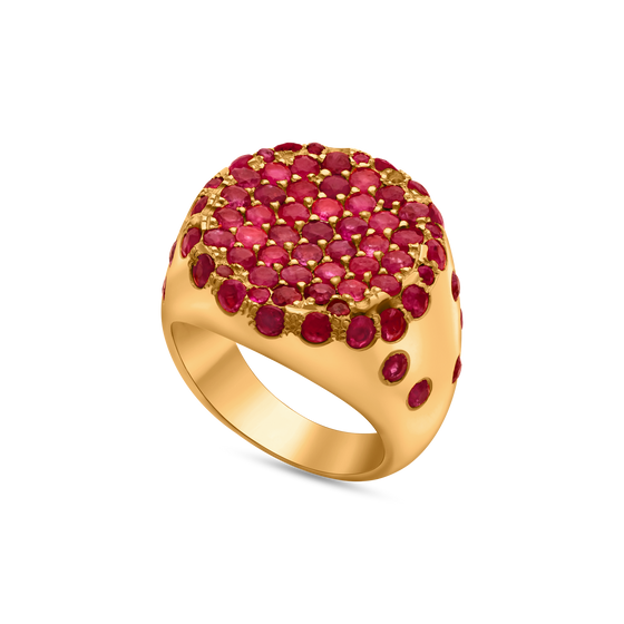 Pietre Collection 18K Gold Paved Circle Ruby Ring Media - Nado's Jewellery