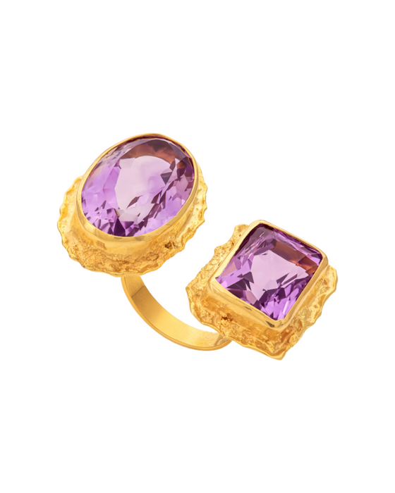 Pietre Collection 18K Gold Disconnected Double Amethyst Ring - Nado's Jewellery
