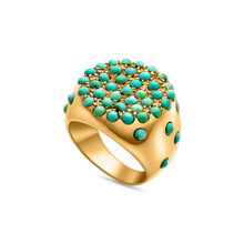  Pietre Collection 18K Gold Paved Circle Turquoise Ring Media - Nado's Jewellery