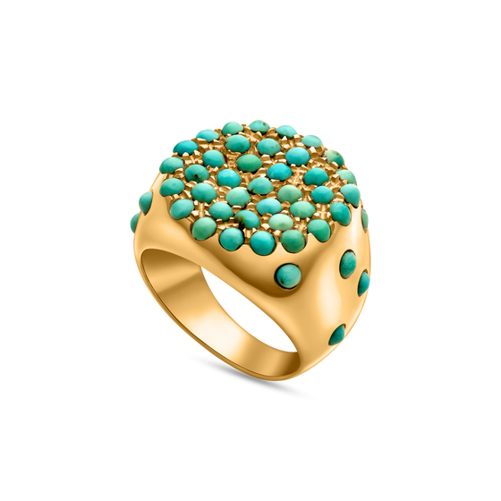 Pietre Collection 18K Gold Paved Circle Turquoise Ring Media - Nado's Jewellery