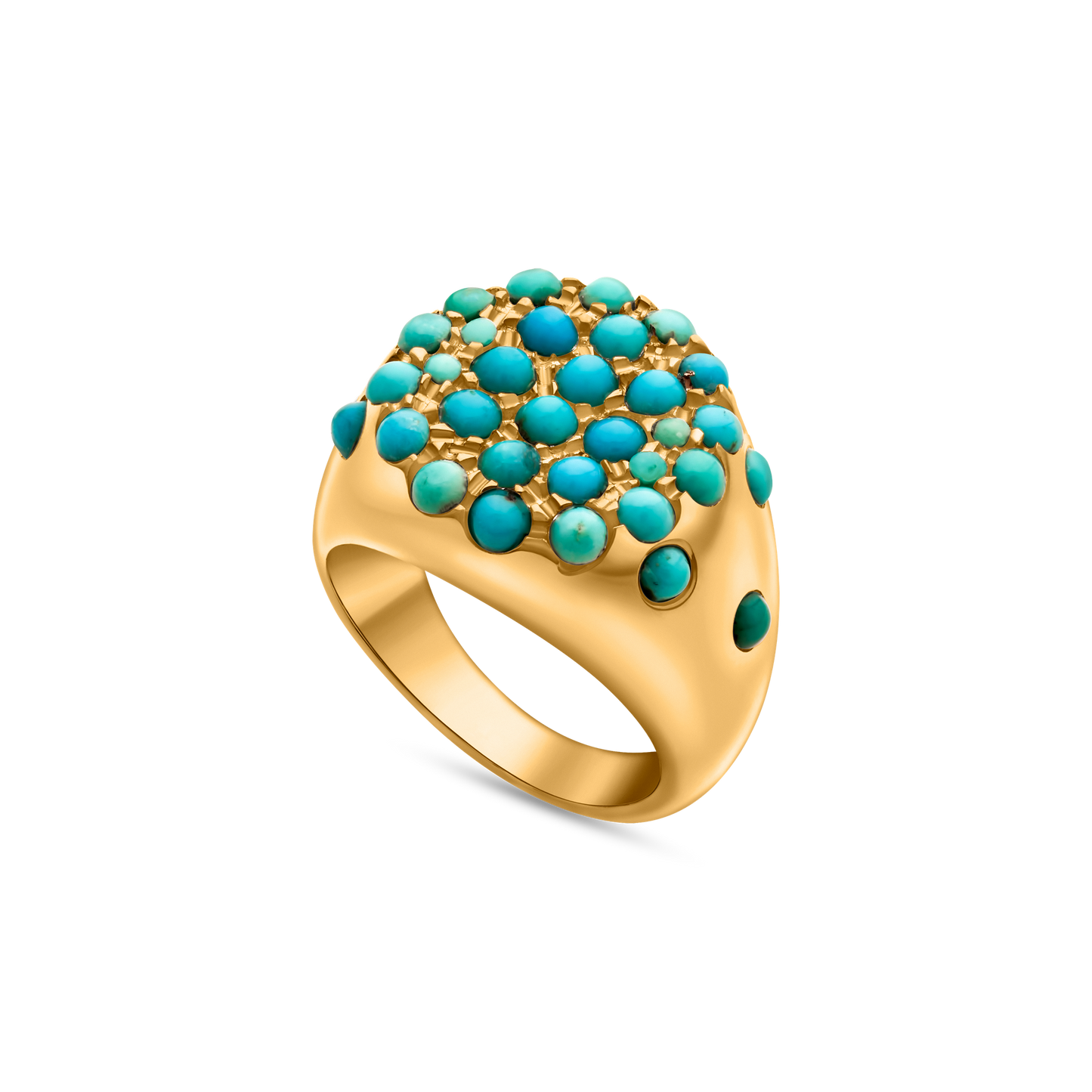 Pietre Collection 18K Gold Paved Circle Turquoise Ring Piccola - Nado's Jewellery
