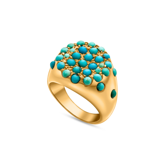 Pietre Collection 18K Gold Paved Circle Turquoise Ring Piccola - Nado's Jewellery