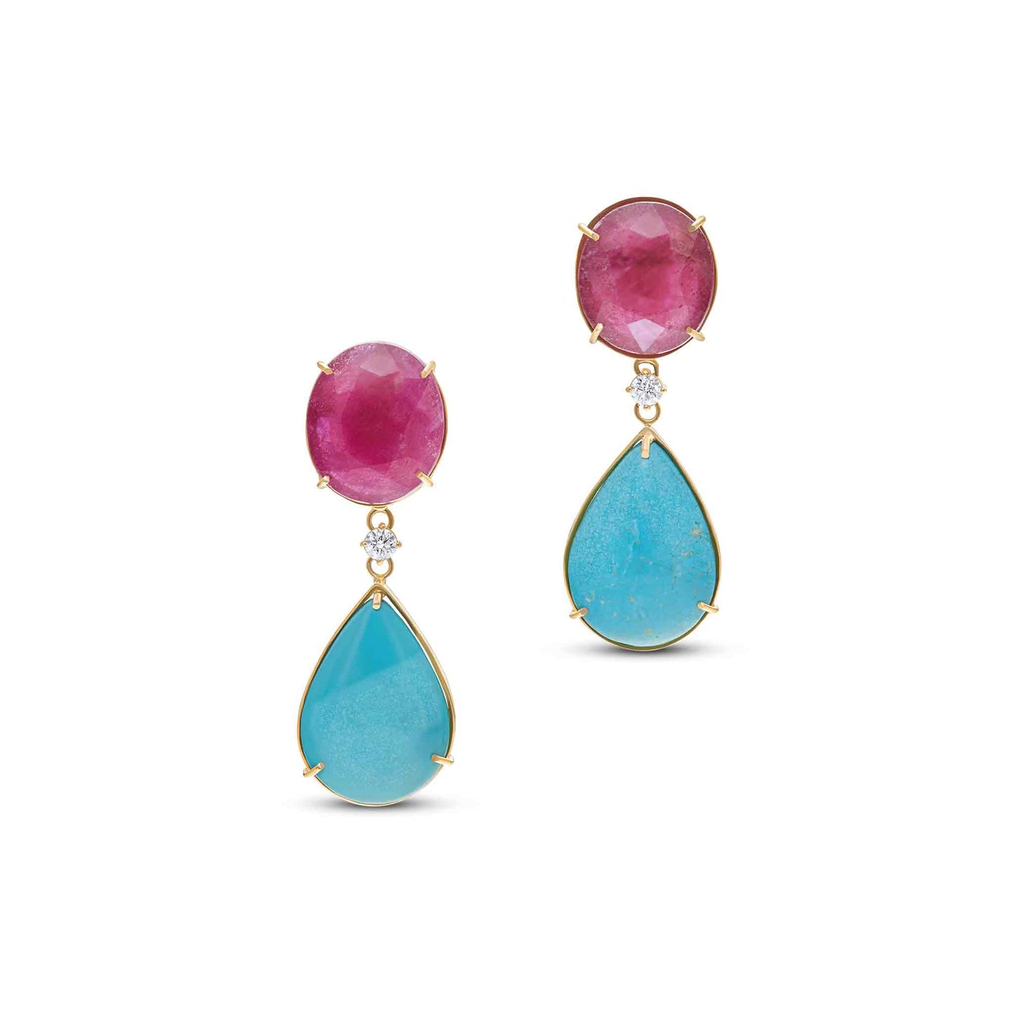 Pietre Collection 18K Gold Turquoise & Ruby Drop Earrings - Nado's Jewellery