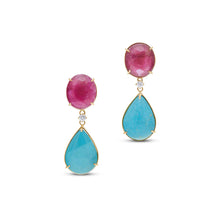  Pietre Collection 18K Gold Turquoise & Ruby Drop Earrings - Nado's Jewellery