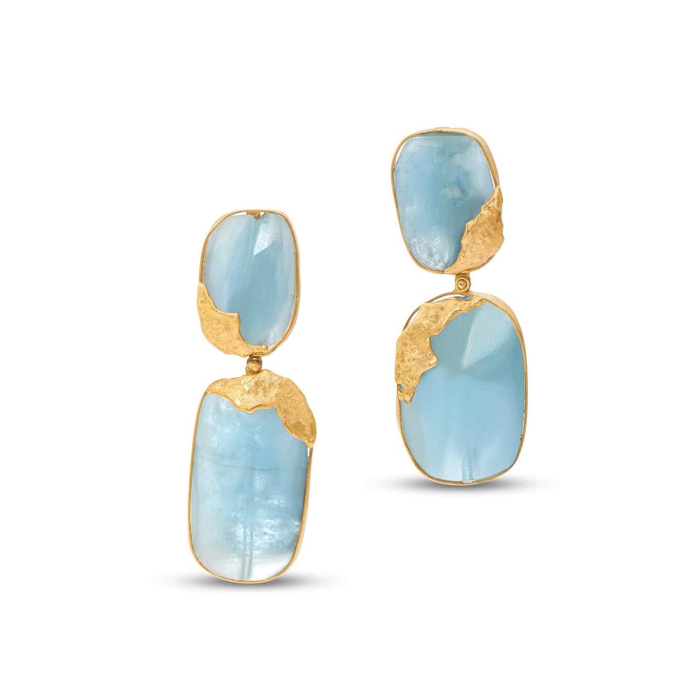 Pietre Collection 21K Gold Double Drop Aquamarine Earrings - Nado's Jewellery