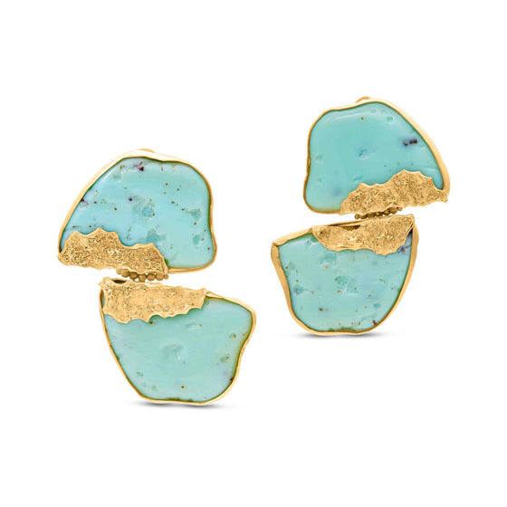 Bordi Collection 21K Gold Turquoise Abstract Drop Earrings - Nado's Jewellery
