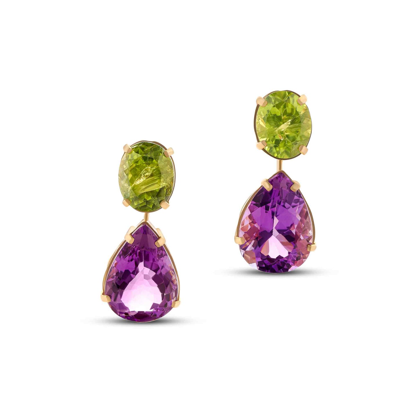 Pietre Collection 18K Gold Amethyst & Peridot Drop Earrings - Nado's Jewellery