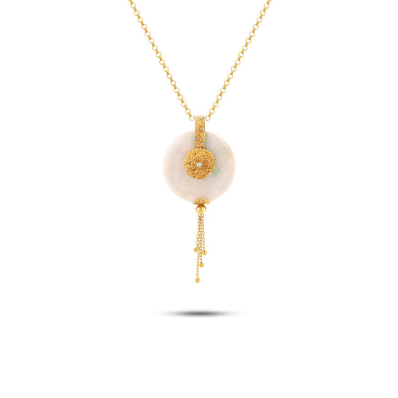 Diamanti Collection 18K Gold Diamonds & White Jade Dangle Pendant - Nado's Jewellery
