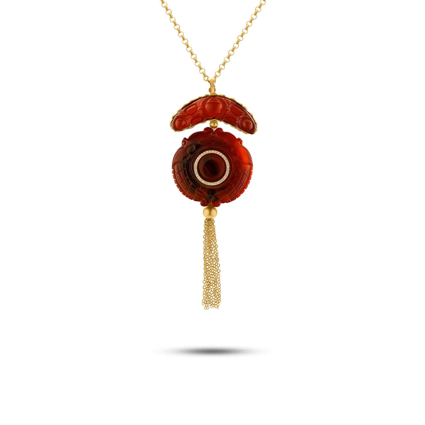 Diamanti Collection 18K Gold Diamonds & Two-Tier Red Agate Tassle Pendant - Nado's Jewellery