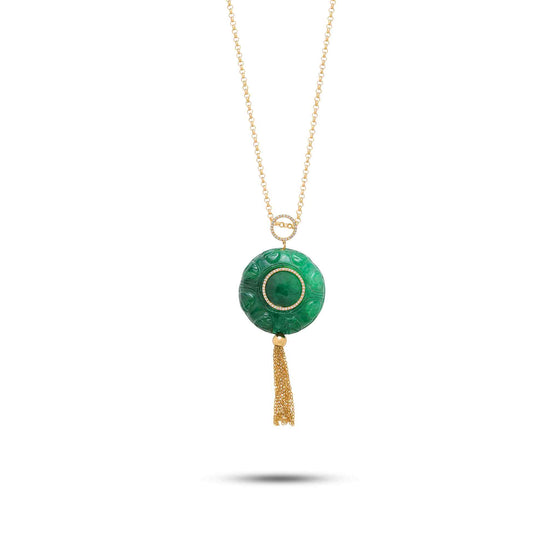 Diamanti Collection 18K Gold Diamonds & Green Agate Tassle Pendant - Nado's Jewellery