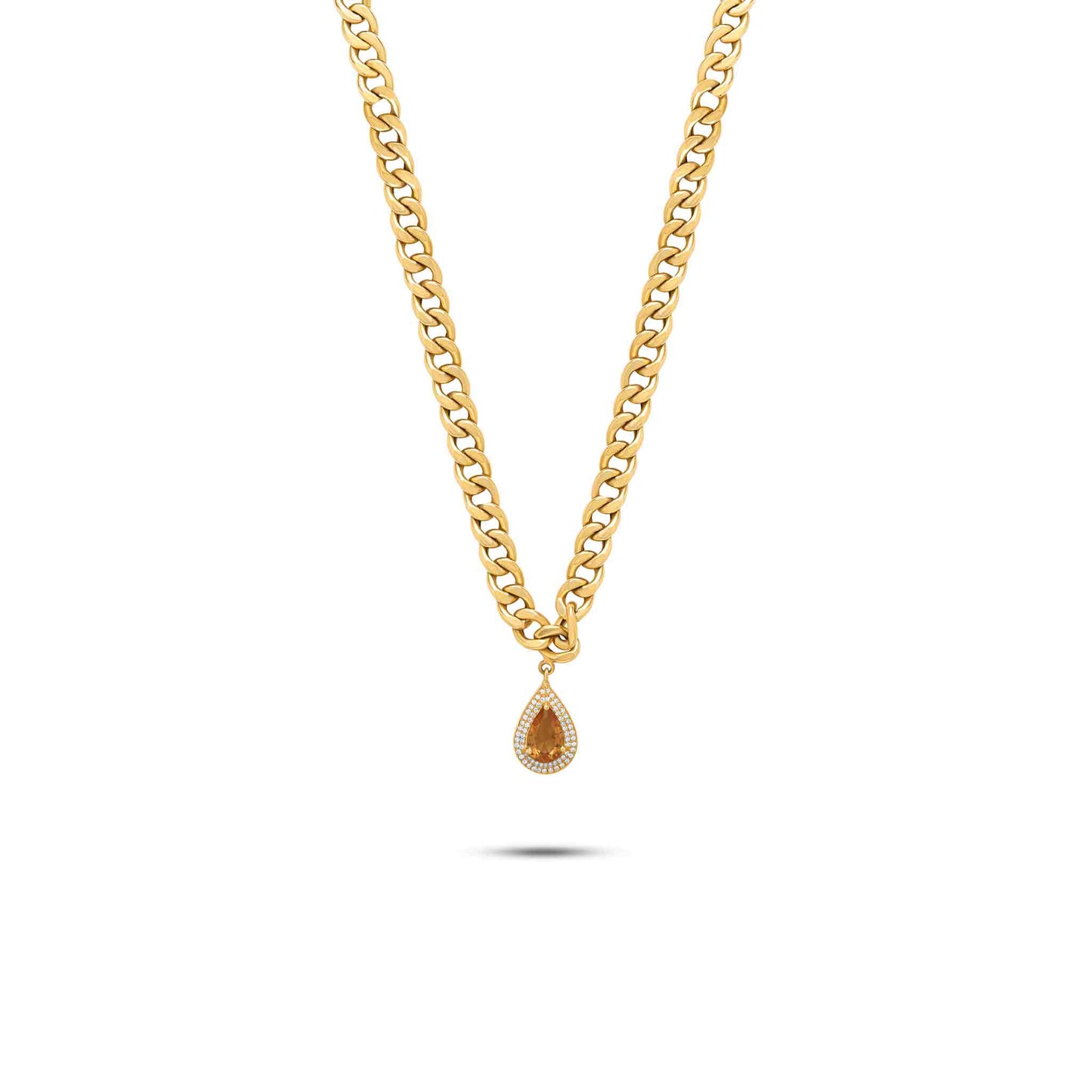 Diamanti Collection 21K Gold Teardrop Citrine & Diamonds Curb Link Necklace - Nado's Jewellery