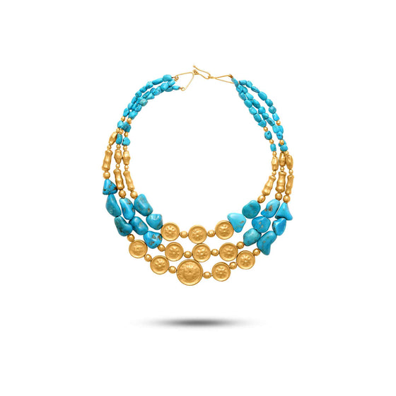 Turchese Collection 21K Gold Coins & Turquoise Multi-Tier Necklace - Nado's Jewellery