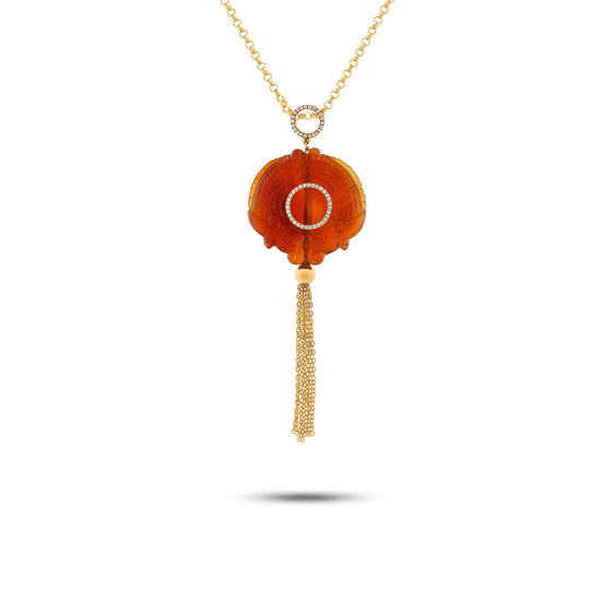 Diamanti Collection 18K Gold Diamonds & Orange Agate Tassle Pendant - Nado's Jewellery