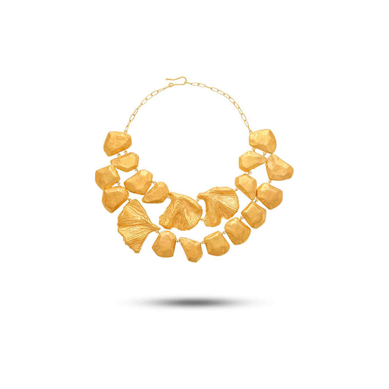 Tesoro Collection 21K Gold Two-Tier Ginko Leaves Necklace - Nado's Jewellery