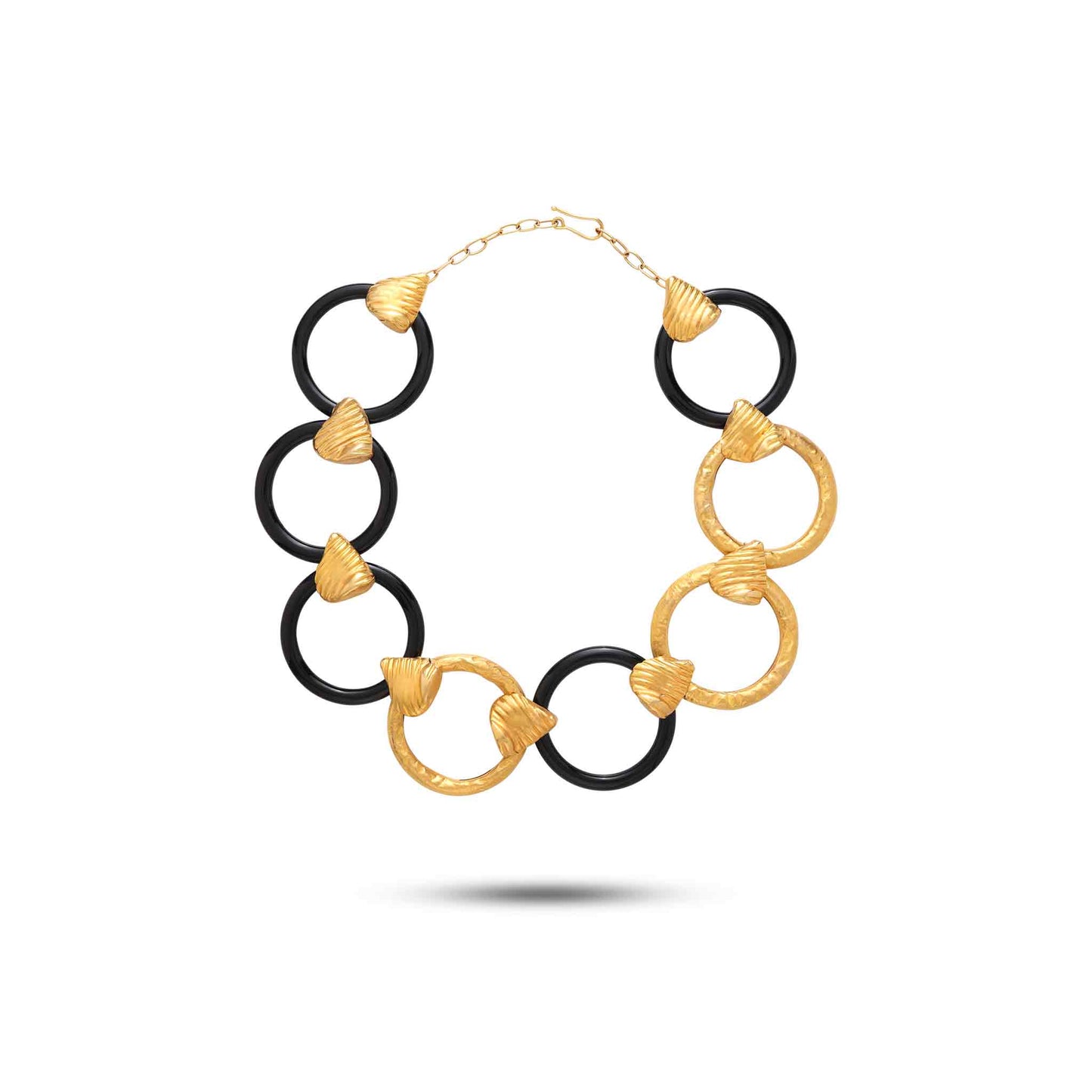 Pietre Collection 21K Gold Black Onyx Rings Ribbed Necklace - Nado's Jewellery