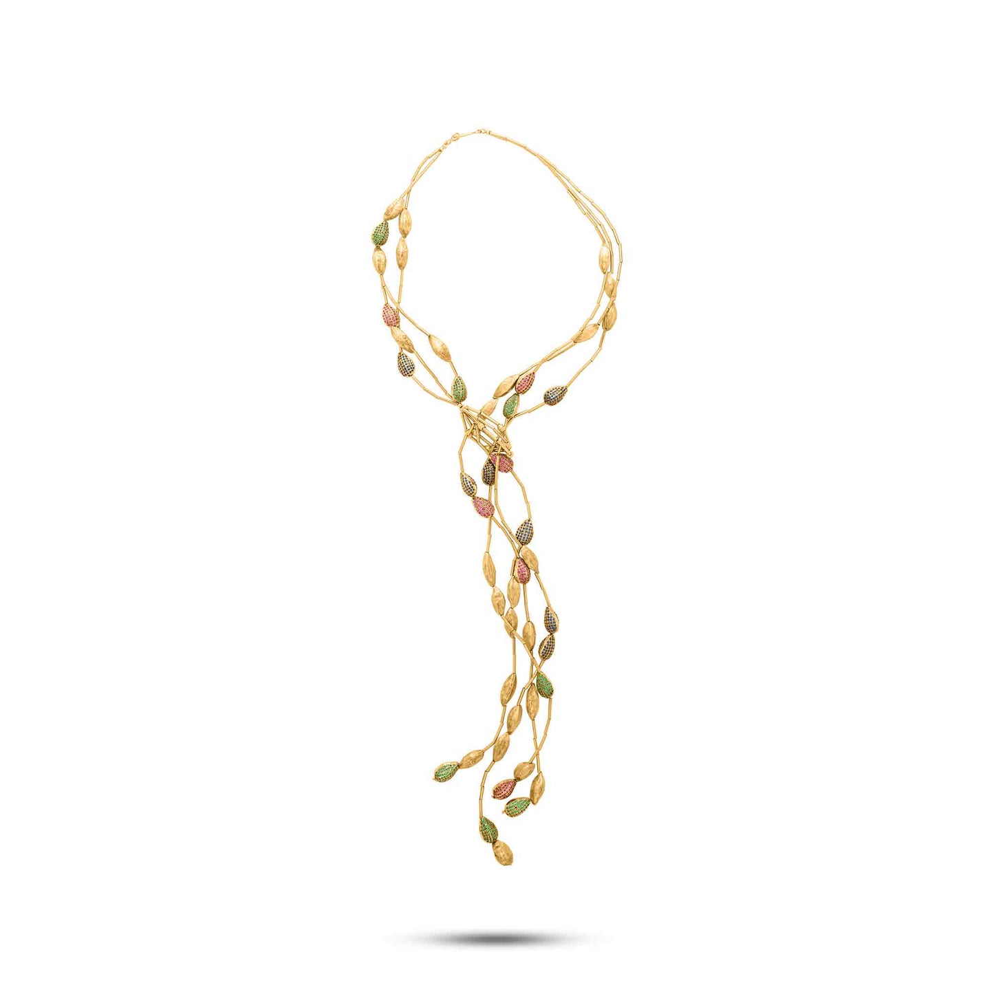 Noccioline Collection 21K Gold Cardamom Gems Cravate Necklace - Nado's Jewellery