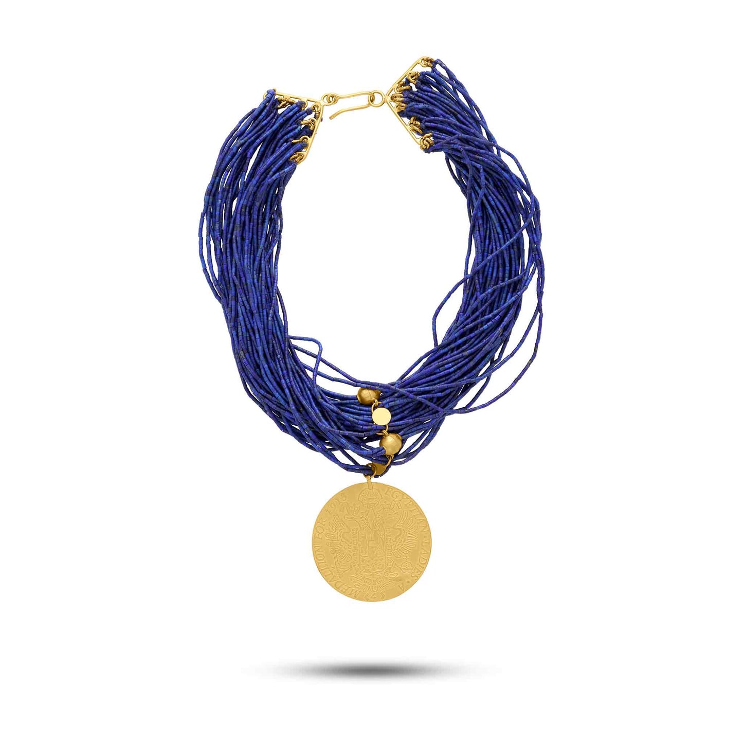 Pietre Collection 21K Gold Coin Multi-Strand Lapis Collier - Nado's Jewellery