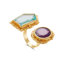  Pietre Collection 18K Gold Disconnected Ruby & Aquamarine Ring - Nado's Jewellery