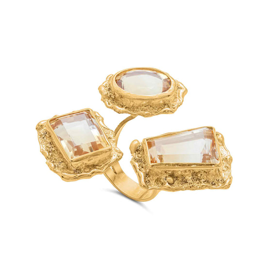 Pietre Collection 18K Gold Disconnected Triple Citrine Ring - Nado's Jewellery