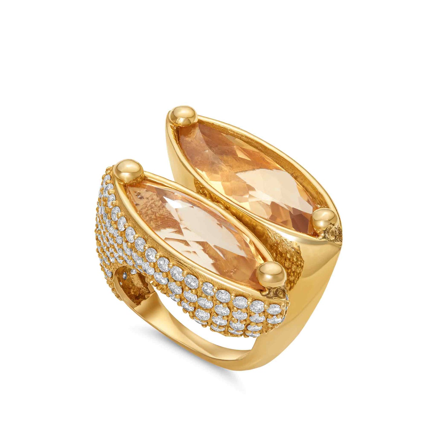Diamanti Collection 18K Gold Citrine & Diamonds Bypass Ring - Nado's Jewellery