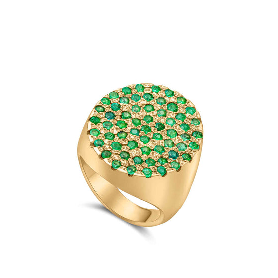 Pietre Collection 18K Gold Paved Circle Emerald Ring - Nado's Jewellery