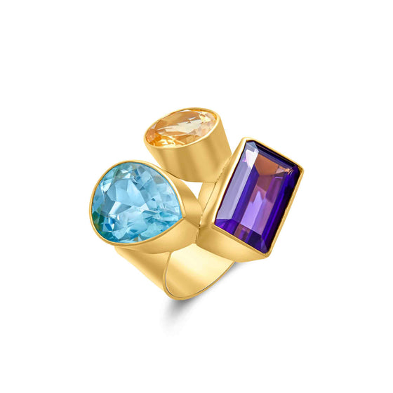 Pietre Collection 18K Gold Disconnected Triple Stones Ring - Nado's Jewellery