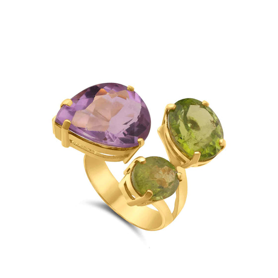 Pietre Collection 18K Gold Disconnected Amethyst & Citrine Ring - Nado's Jewellery